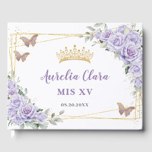 Livre D'or Papillons floraux violets Lilac Gold QUINCEAÑERA
