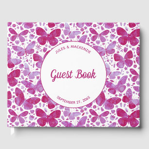 Livre D'or Papillons modernes Aquarelle Magenta Rose