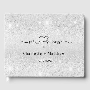 Livre D'or Parties scintillant Argent m mrs noms de coeur mar