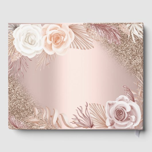 Livre D'or Parties scintillant Ombre Rose or Boho Fleurs Mari (Verso)