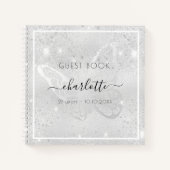 Livre d'or parties scintillant papillon argent (Devant)