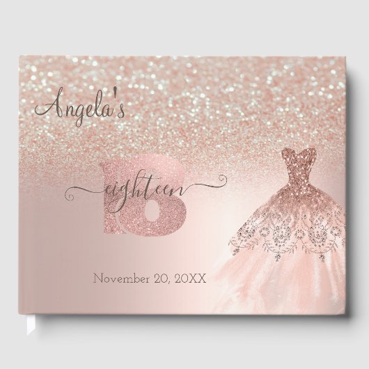 Livre D'or Parties scintillant Robe Bokeh Rose Or 18e anniver (Recto)