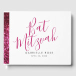 Livre D'or Parties scintillant rose-chaud Moderne<br><div class="desc">Livre d'invité personnalisé avec une bande de parties scintillant rose vif et un design de texte amusant, moderne et minimaliste. Montré avec le Bat mitzvah rose, blanc et noir, mais chaque partie peut être modifiée, y compris les polices, la couleur de texte et la couleur de arrière - plan de...</div>