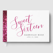 Livre D'or Parties scintillant rose chaud rayure moderne douc (Recto)