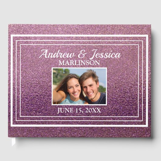 Livre D'or Parties scintillant violet moderne Mariage photo b (Recto)