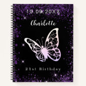 Livre d'or parties scintillant violet noir papillo (Devant)
