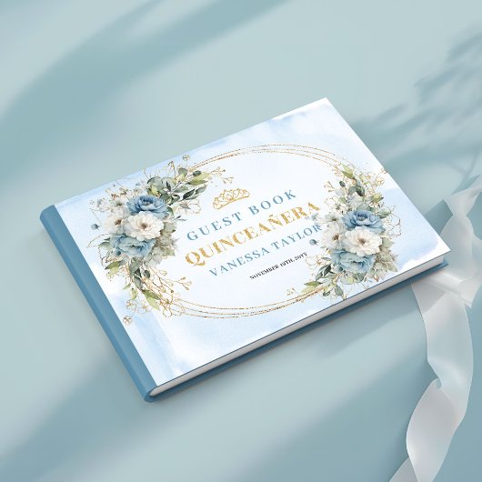 Livre D'or Pastel Blue Boho Quince with Gold Greenery guest 