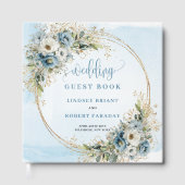 Livre D'or Pastel Blue Floral Greenery Gold Glitter Sign In (Recto)