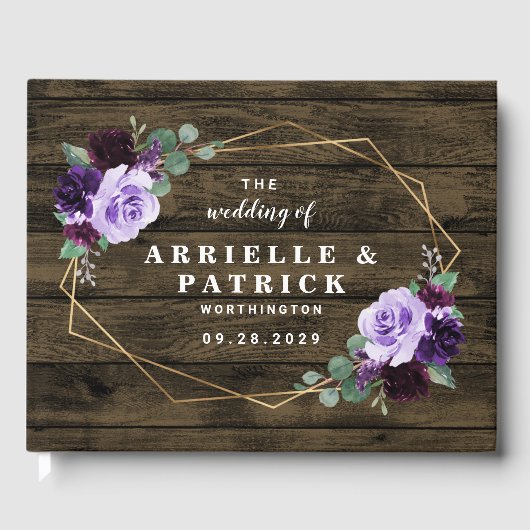 Livre D'or Pays Rustique Floral violet et Mariage or (Recto)