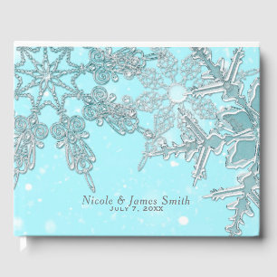 Livre D'or Paysage d'hiver bleu élégant Mariage flocons de ne