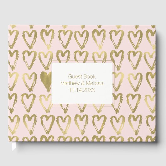 Livre D'or Peach rose et Gold Hearts Mariage (Recto)