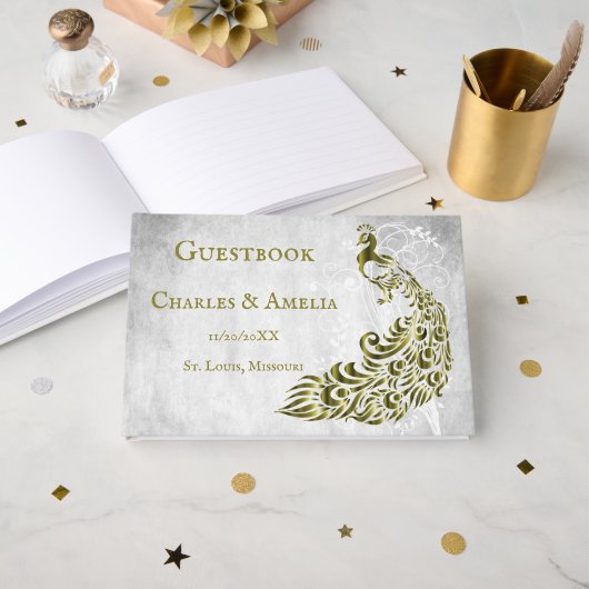 Livre d'or Peacock Leaf Vine Mariage Livre d'or (Recto ouvert)