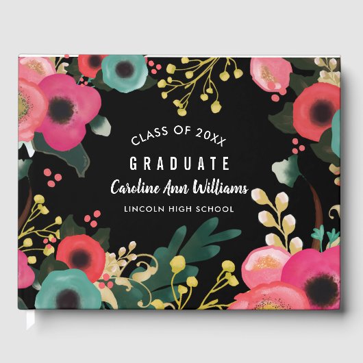 Livre D'or Peinture florale moderne aquarelle Graduation (Recto)