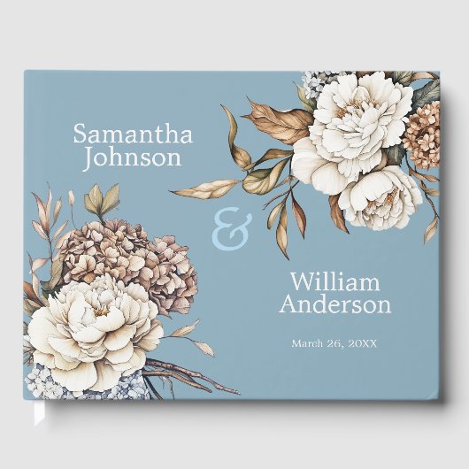 Livre D'or Peony et Hydrangea Mariage bleu Poudre (Recto)