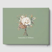 Livre D'or Peony moderne et Hydrangea Mariage vert olive (Verso)