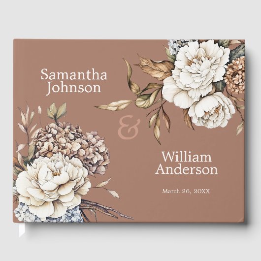 Livre D'or Peony moderne et Hydrangea Mocha Mousse Mariage (Recto)