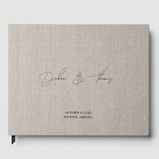 Livre D'or Personalized Wedding Modern Minimalist Faux Linen (Recto)