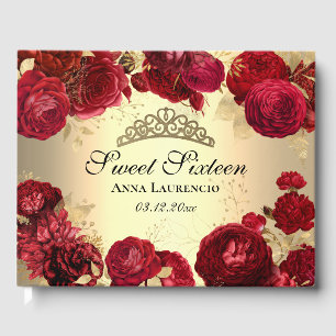 Livre D'or Personnalisé Elégant Sweet sixteen Floral Rouge Or