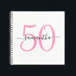 Livre d'or personnalisé Pink 50th Birthday<br><div class="desc">Carnet minimaliste rose 50 blanc carré qui peut être utilisé comme livre d'or sur son cinquantième anniversaire spécial. Avec une certaine personnalisation,  vous pourrez dégrouper les nombres pour correspondre à un autre anniversaire d'étape. Créez votre propre nom de fille et votre carnet d'anniversaire.</div>