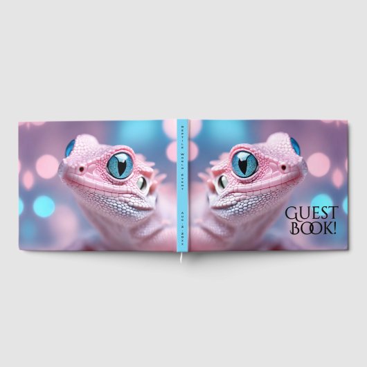 Livre D'or Petit Lézard rose avec Big Blue Eyes Date Info (Complet)