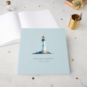 Livre D'or Phare à l'aquarelle bleu serein