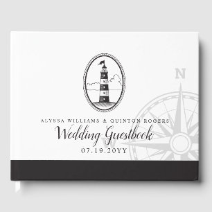 Livre D'or Phare de Beach Mariage noir et blanc