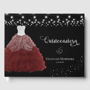 Livre D'or Photo Black Quinceanera Red Gown Silver Lumières