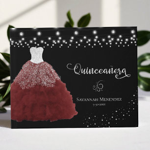 Livre D'or Photo Black Quinceanera Red Gown Silver Lumières