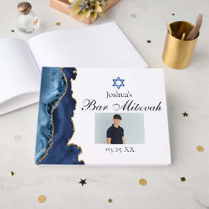 Livre D'or Photo de fête de Bar Mitzvah à barres d'agate doré