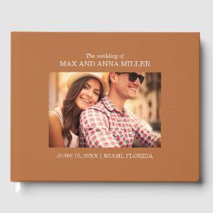 Livre D'or Photo de mariage moderne élégant rouille orange br