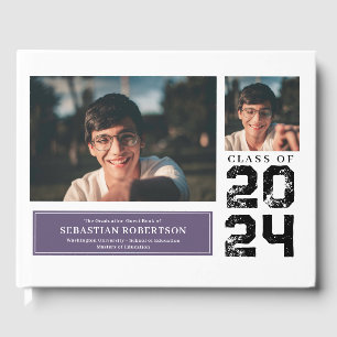 Livre D'or Photo Grad School Purple and White Guest Book