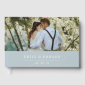 Livre D'or Photo Mariage bleu Dusty moderne (Recto)