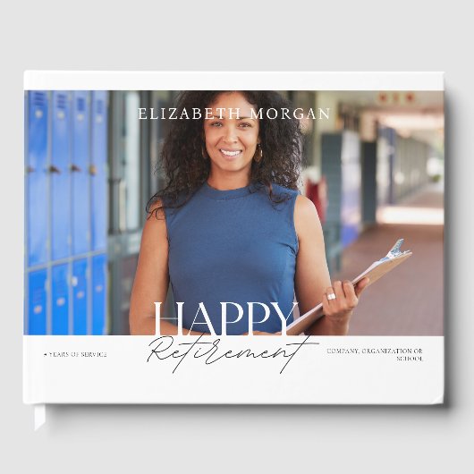 Livre D'or Photo Moderne Joyeux Parti de retraite Blanc (Recto)