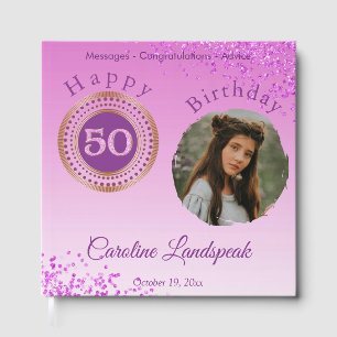 Livre D'or Photo personnalisée Parties scintillant rose, 50e