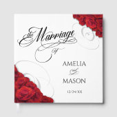Livre D'or Photo Red Roses Calligraphy Script Square Wedding (Recto)
