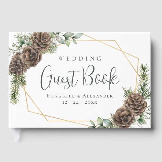 Livre D'or Pine d'hiver Cône verdure Aquarelle Mariage (Recto)