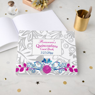 Livre D'or Pink, Blue, Gray Quinceañera Guest Book