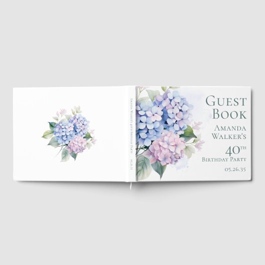 Livre D'or Pink Blue Hydrangeas 40th Birthday  (Complet)