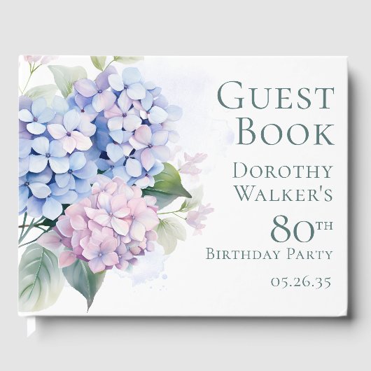 Livre D'or Pink Blue Hydrangeas 80th Birthday  (Recto)