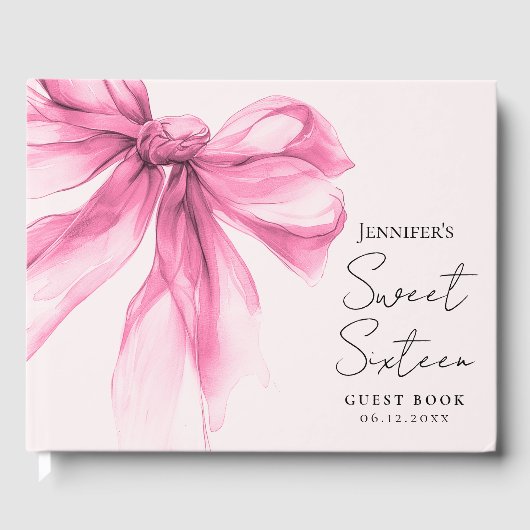 Livre D'or Pink Bow Coquette Script Sweet 16 Blush (Recto)