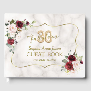 Livre D'or Pink Burgundy Floral Gold 30 et fabuleux anniversa