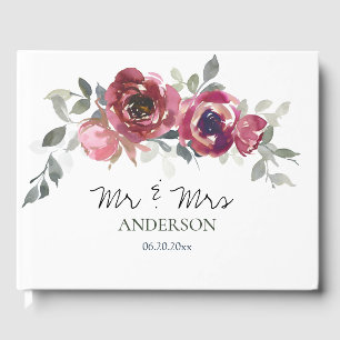 Livre D'or Pink Burgundy Grey Floral Mr & Mrs Mariage