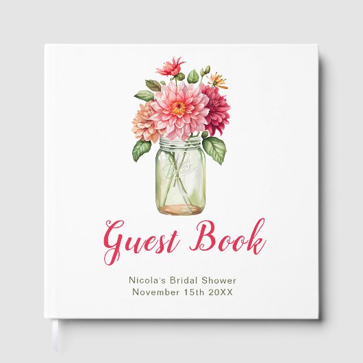 Livre D'or Pink Dahlias Mason Jar Bridal Shower (Recto)