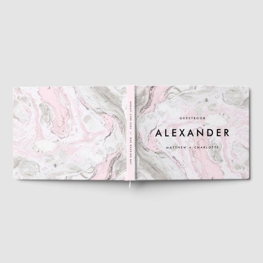 Livre D'or PInk et Grey Faux Marble Mariage moderne Photo (Complet)