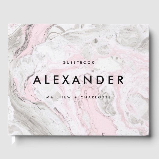 Livre D'or PInk et Grey Faux Marble Mariage moderne Photo (Recto)