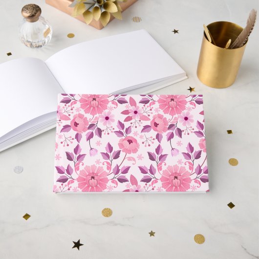 Livre D'or Pink Floral Pattern with Elegant Blossoms (Recto ouvert)