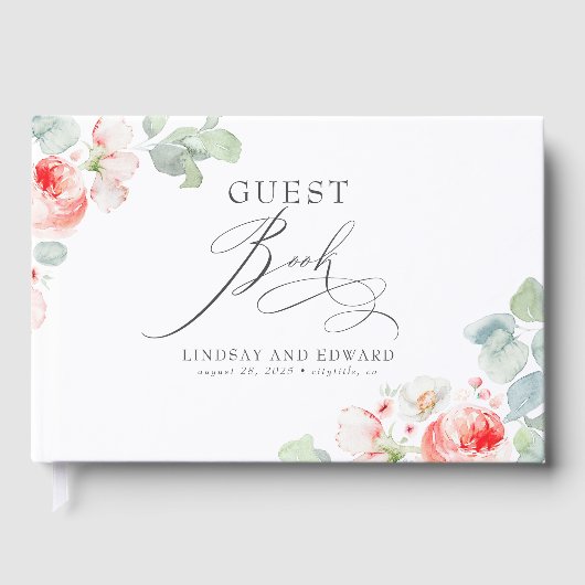 Livre D'or Pink Flowers Elegant Romantic Greenery Wedding (Recto)