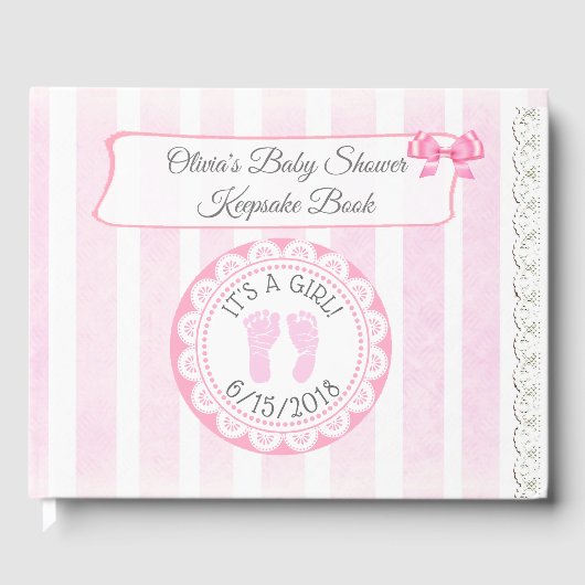 Livre D'or Pink Footprint's Baby shower Guestbook Keepsaké (Recto)