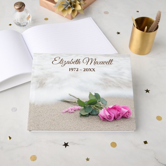 Livre D'or Pink Roses On Beach for Memorial Service (Recto ouvert)