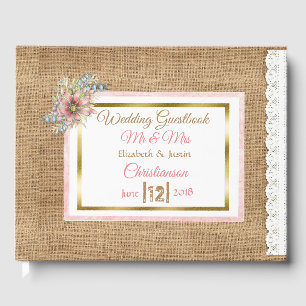Livre D'or PInk Rustic Burlap Floral Mariage Book